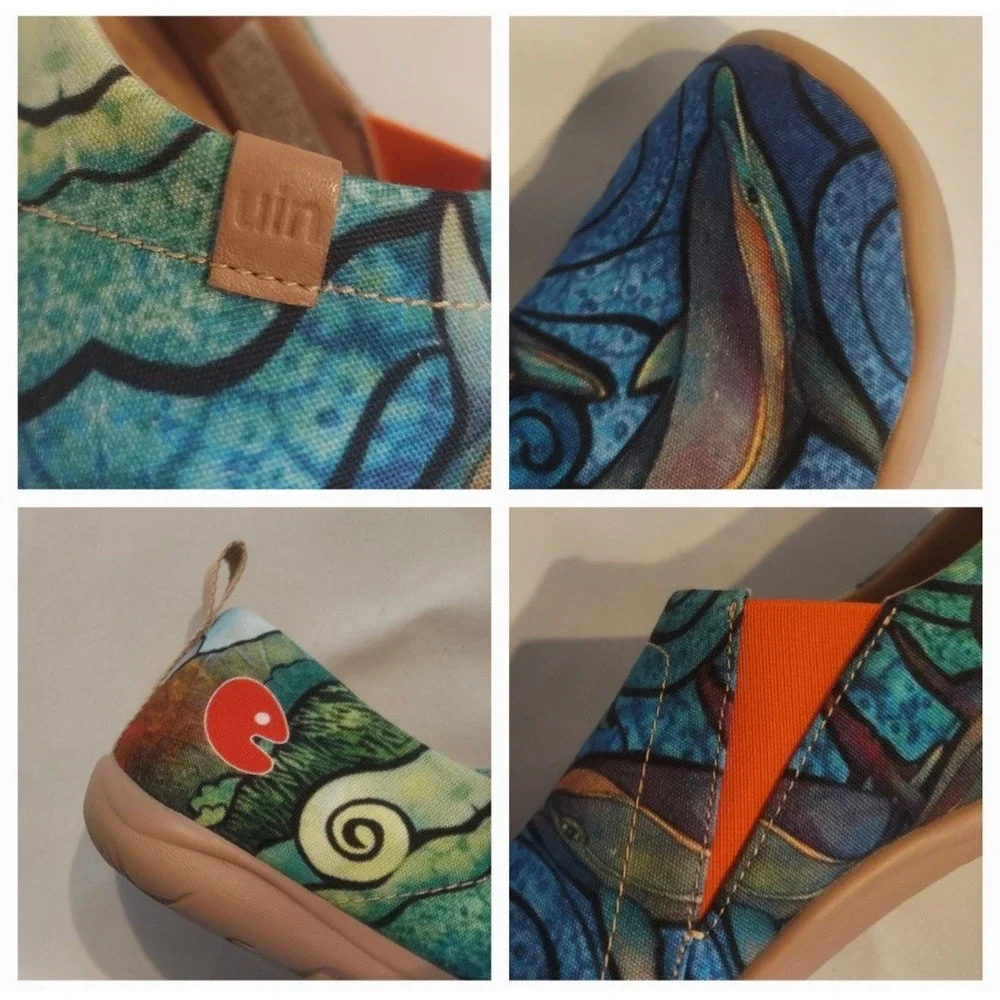 UIN Womens Painted Art Porpoise Toledo Canvas Slip-On Sneakers Loafers Size 6